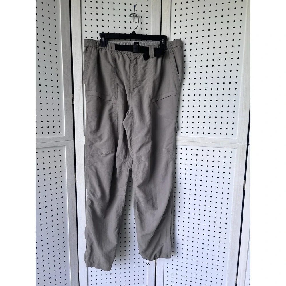 The North Face Men's Lg Beige Nylon Belted Elastic Waist Hiking Pants Zip Ankles